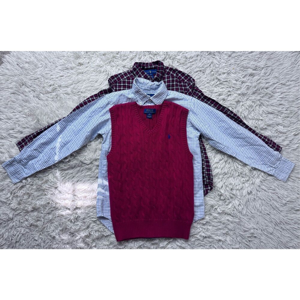 3 piece boys button down dress shirts & vest bundle size 10-12 by Ralph Lauren
